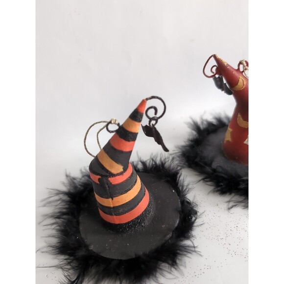 Pier One Witch Hat Halloween Ornaments Feathers Metal Vintage Lot of 6 - Picture 7 of 8